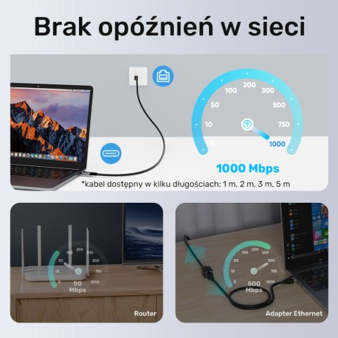 Unitek Kabel Ethernet USB C RJ-45 LAN, przewód sieciowy, 1m
