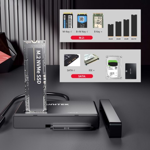 Unitek Mostek USB-C na dyski SATA i M.2 MVMe
