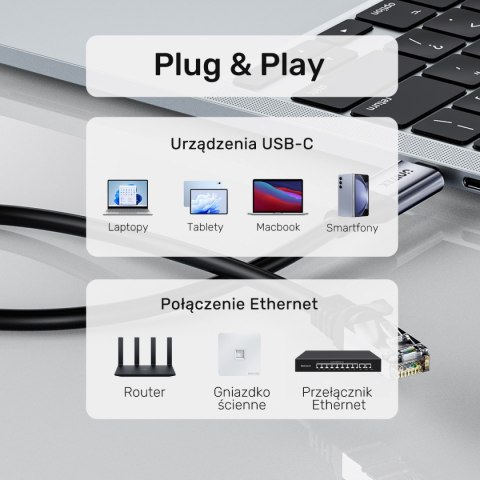 Unitek Kabel Ethernet USB C RJ-45 LAN, przewód sieciowy, 5m