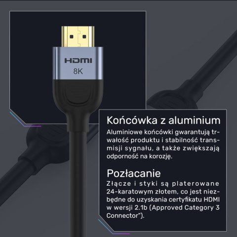 Unitek Kabel HDMI 2.1 8K 60Hz, czarny, 1,5m