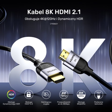 Unitek Kabel HDMI 2.1 8K 60Hz, czarny, 2m