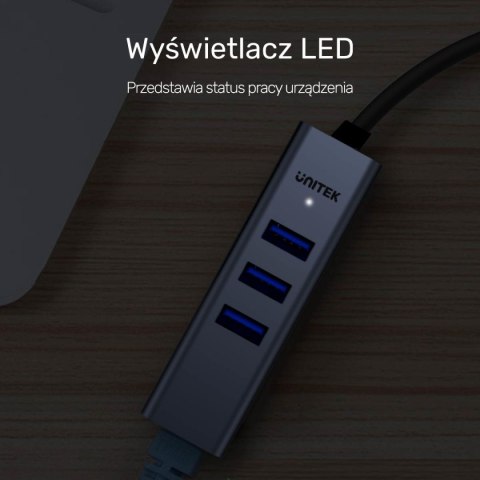 Unitek Hub USB C 4w1 Ethernet 3 x USB A 5 Gbps z adapterem USB A