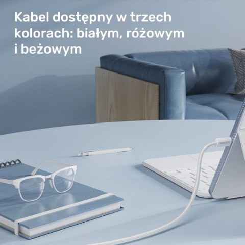 Unitek Kabel w oplocie zwijany magnetycznie USB C PD 100W beżowy 1m