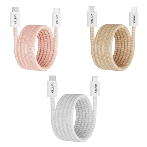 Unitek Kabel w oplocie zwijany magnetycznie USB C PD 100W beżowy 1m