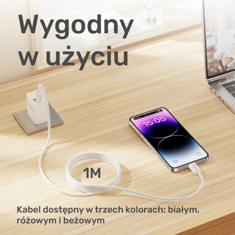 Unitek Kabel w oplocie zwijany magnetycznie USB C PD 100W beżowy 1m
