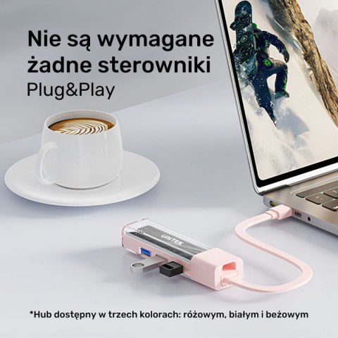 Unitek hub dwukierunkowy USB C/USB A 5Gbps, 4x USB A kremowy