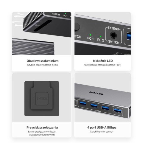 Unitek Przełącznik KVM 4K@60Hz USB 3.0 HDMI