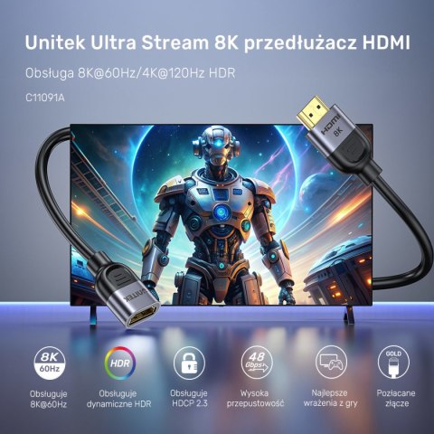 Unitek przedłużacz HDMI (M) - HDMI (F) 2.1, 8K 0,5m