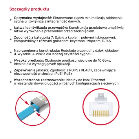 Unitek Wtyk modularny Pass-Through RJ45 Cat. 7, 50szt. OT1094ATP01