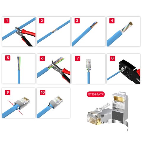Unitek Wtyk modularny Pass-Through RJ45 Cat. 7, 50szt. OT1094ATP01