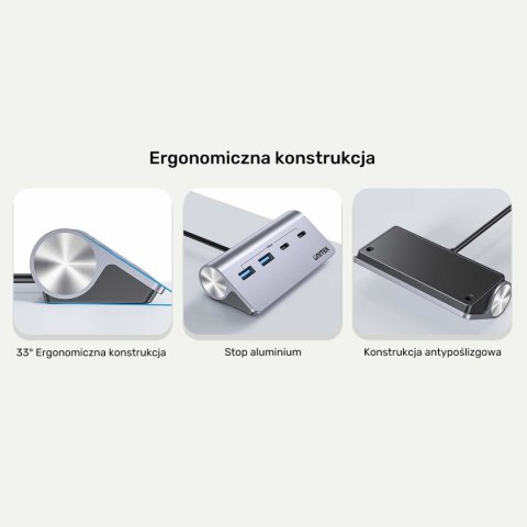 Unitek Hub alumininiowy USB-A/USB-C z 4 portami 5Gbps