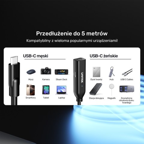 Unitek Kabel przedłużający USB-C 10 Gbps 5m, czarny