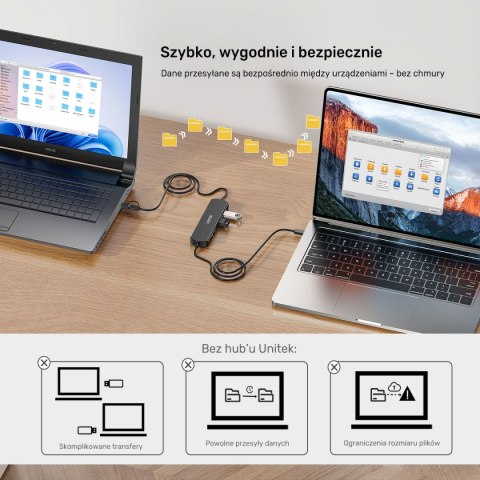 Unitek KVM Hub 10 Gbps - przełączanie między 2 hostami, 3×USB-A