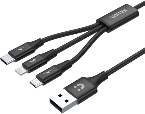 Unitek przewód ładujący USB 3 w 1 czarny