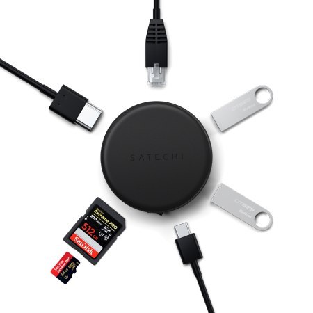 Satechi OntheGo 7-in-1 Multiport Adapter - adapter do urządzeń mobilnych (USB-C PD, 2x USB-A, HDMI 4K, Ethernet, czytnik kart mi