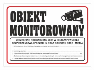 Tabliczka PCV Obiekt Monitorowany z RODO 35x25 cm