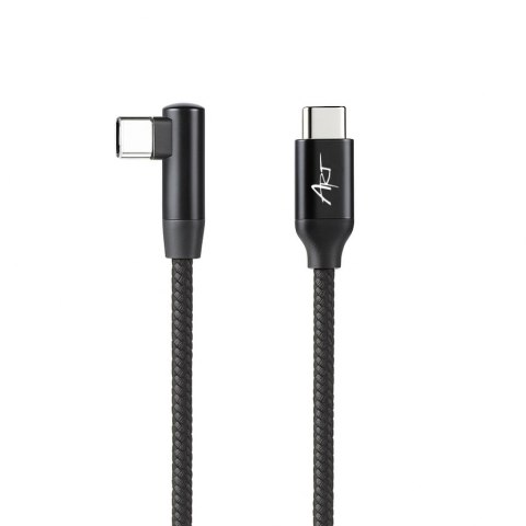 KABEL USB-C do C M-M kątowy 480Mbps 60W 0,5m ART czarny, oplot, obudowa ALU