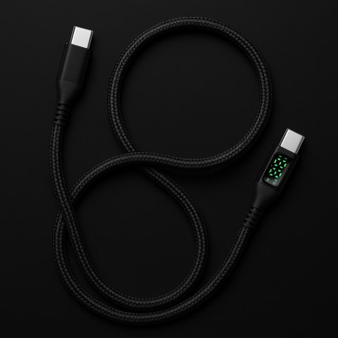 KABEL USB-C męski - męski 480Mbps 100W 2m ART czarny, oplot, wyświetlacz