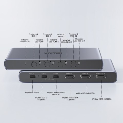 Unitek Przełącznik 4K HDMI/USB-C 4 in 1 out