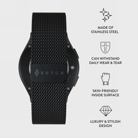 BURGA Metal Mesh Band - uniwersalna bransoleta do zegarka 22 mm (black)