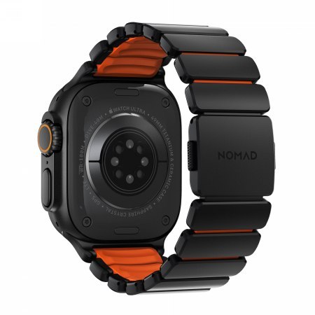 NOMAD Stratos Band - tytanowa bransoleta do Apple Watch 49mm z FKM (black titanium, ultra orange FKM)