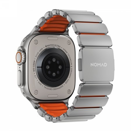 NOMAD Stratos Band - tytanowa bransoleta do Apple Watch 49mm z FKM (natural titanium, ultra orange FKM)