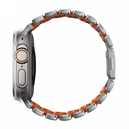 NOMAD Stratos Band - tytanowa bransoleta do Apple Watch 49mm z FKM (natural titanium, ultra orange FKM)