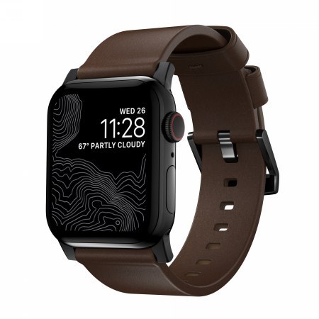 NOMAD Modern Band - skórzany pasek do Apple Watch 46mm/49mm, skóra Horween (rustic brown, black hardware)