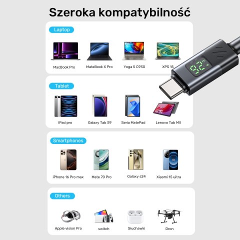 Unitek Przewód USB-C PD 60W 480Mbps z wyświetlaczem 3m z oplotem czarny