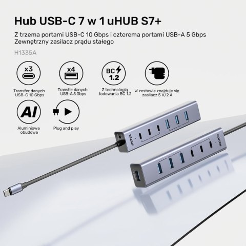 Unitek Aktywny Hub USB-C 3x USB-C 10Gbps 4x USB-A 5 Gbps z zasilaczem