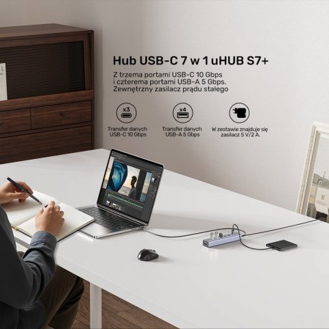 Unitek Aktywny Hub USB-C 3x USB-C 10Gbps 4x USB-A 5 Gbps z zasilaczem