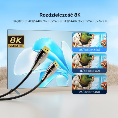 Unitek Kabel światłowodowy 8K Display Port 2.1 10m