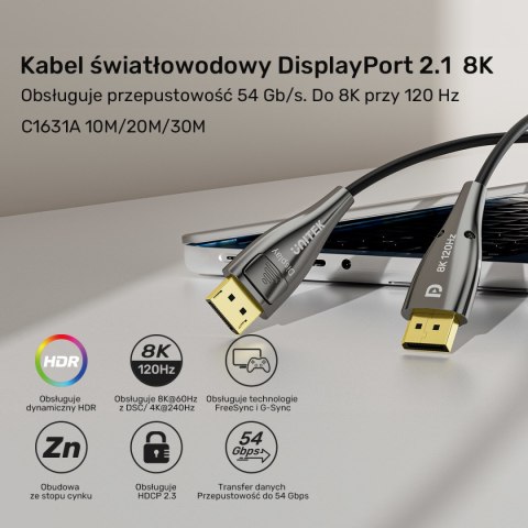 Unitek Kabel światłowodowy 8K Display Port 2.1 10m