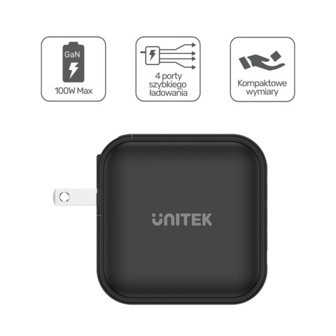 Unitek Ładowarka GaN 4 porty, PD 100W QC3.0