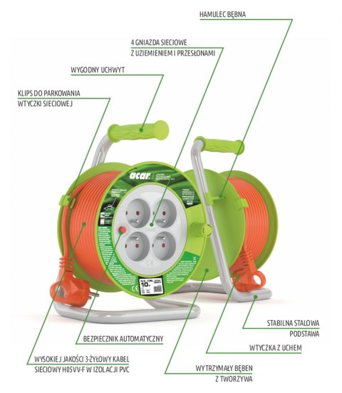 Przedł.ZWIJANY ACAR PZ-4Z/OTM H05VV-F 3Gx1.0 10M Z STYK. OCHR. POMARAŃCZOWY M01896