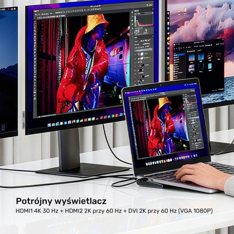 Unitek Stacja dokująca USB-C z DisplayLink 4K | 4K@30Hz | 5Gbps | PD 100W