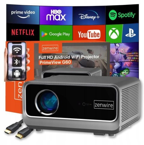 Rzutnik Android Google TV FULL HD 4K 39000lm WiFi Przenośny SMART Zenwire G60