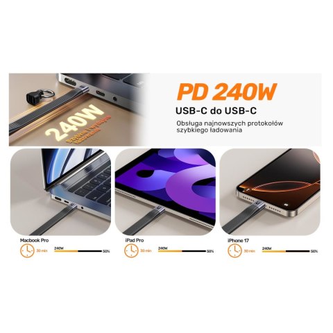 Unitek Kabel USB-C w formie breloka | USB4 | 40 Gb/s | 240W PD 8K | 13 cm, czarny