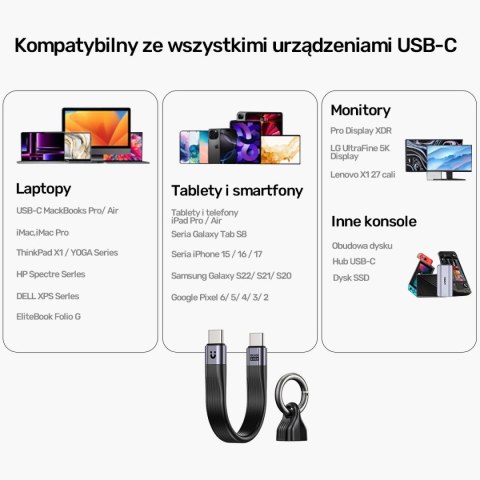 Unitek Kabel USB-C w formie breloka | USB4 | 40 Gb/s | 240W PD 8K | 13 cm, czarny