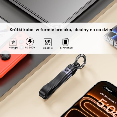Unitek Kabel USB-C w formie breloka | USB4 | 40 Gb/s | 240W PD 8K | 13 cm, czarny