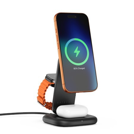 Satechi 3-in-1 Qi2 25W Foldable Charging Stand - składana ładowarka bezprzewodowa Qi2 25W do trzech urządzeń, kabel oraz adapter