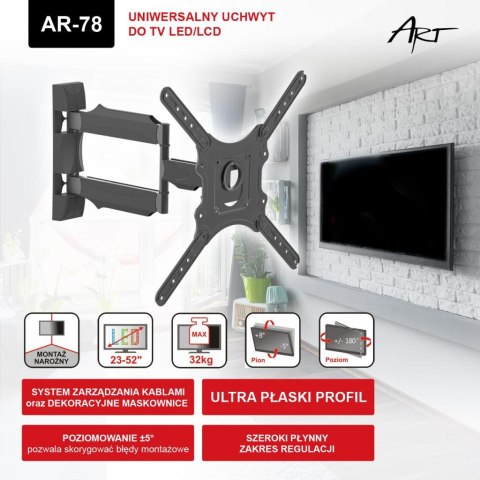 UCHWYT DO TV LED/LCD 23-52" 32KG AR-78 ART reg. pion/poziom 50cm