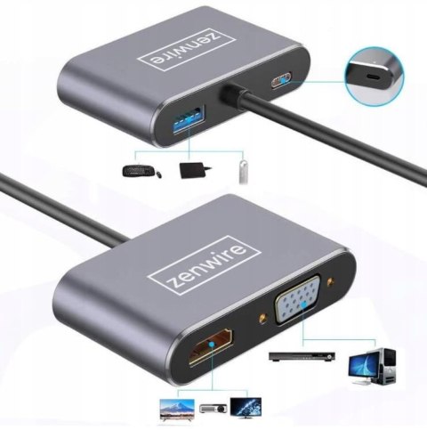 ADAPTER HUB Przejściówka USB-C 4W1 HDMI 4K VGA USB Zenwire BYL-2310