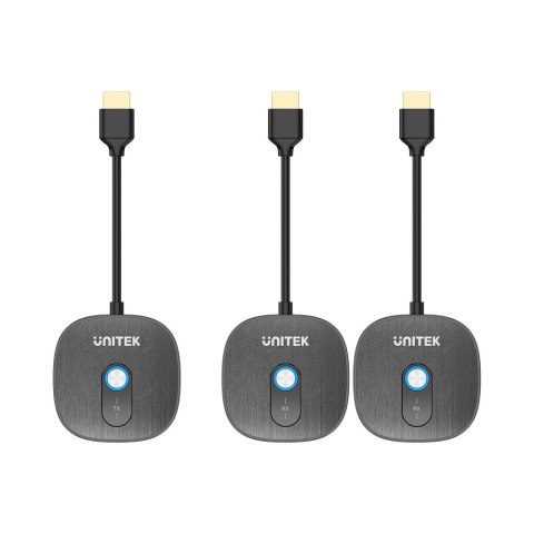 Unitek Bezprzewodowy transmiter HDMI 1080p, 1 nadajnik + 2 odbiorniki, czarny