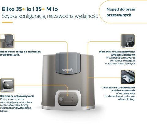Zestaw Somfy Elixo 3S+ M IO Standard Pack do 600kg bram przesuwnych