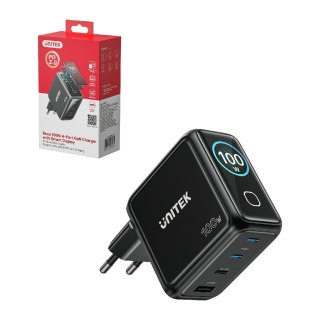 Unitek Ładowarka GaN z wyświetlaczem | 100W | 3xUSB-C | 1xUSB-A | PD3.0 | QC4.0