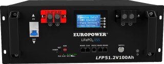 Magazyn energii LiFePO4 EUROPOWER serii LFP 51,2V 100Ah BMS, LCD (Żywotność ~5000 cykli) + STOJAK