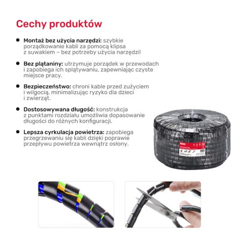 Unitek spiralny organizer na kable 5 metrów czarny