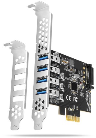 Kontroler Axagon PCEU-43RS PCIe 4x port USB 3.2 GEN 1, UASP, chipset Renesas, 15-pin SATA
