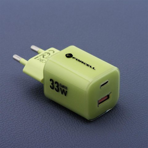 ŁADOWARKA SIECIOWA Forcell F-Energy GaN III VT-41 33 W 1x USB-C 1x USB-A PD 3.0 QC 4.0 ZIELONA